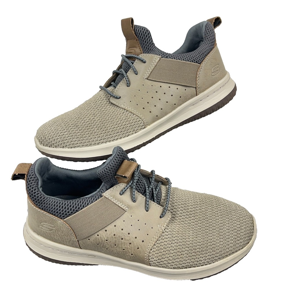 Skechers Delson Camben Mens 9 Classic Fit Air Cooled Slip On Sneakers Taupe